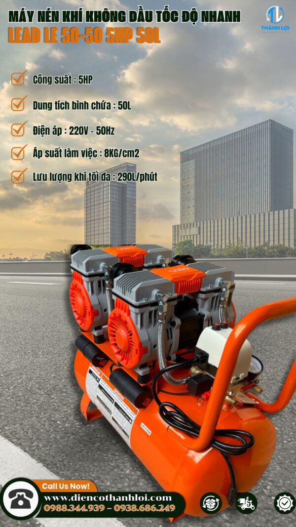 MÁY NÉN KHÍ KHÔNG DẦU LEAD LE 50-50 - Ảnh 3